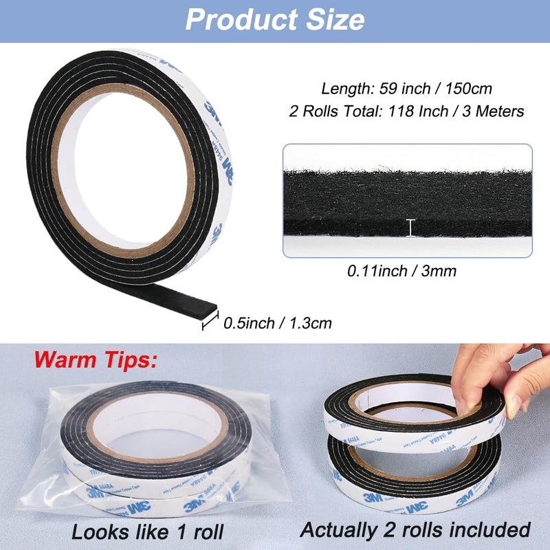 Shintop Felt Tape DIY Adhesive Heavy Duty Felt Strip Roll Cut into Any Shape to Protect Your Hardwood and Laminate Flooring, 0.5 x 59 Inches (Pack of 2, Black) - Image 2